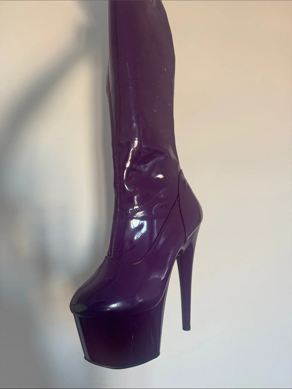 Pleaser Purple Patent Over-the-Knee Platform Stiletto Boots